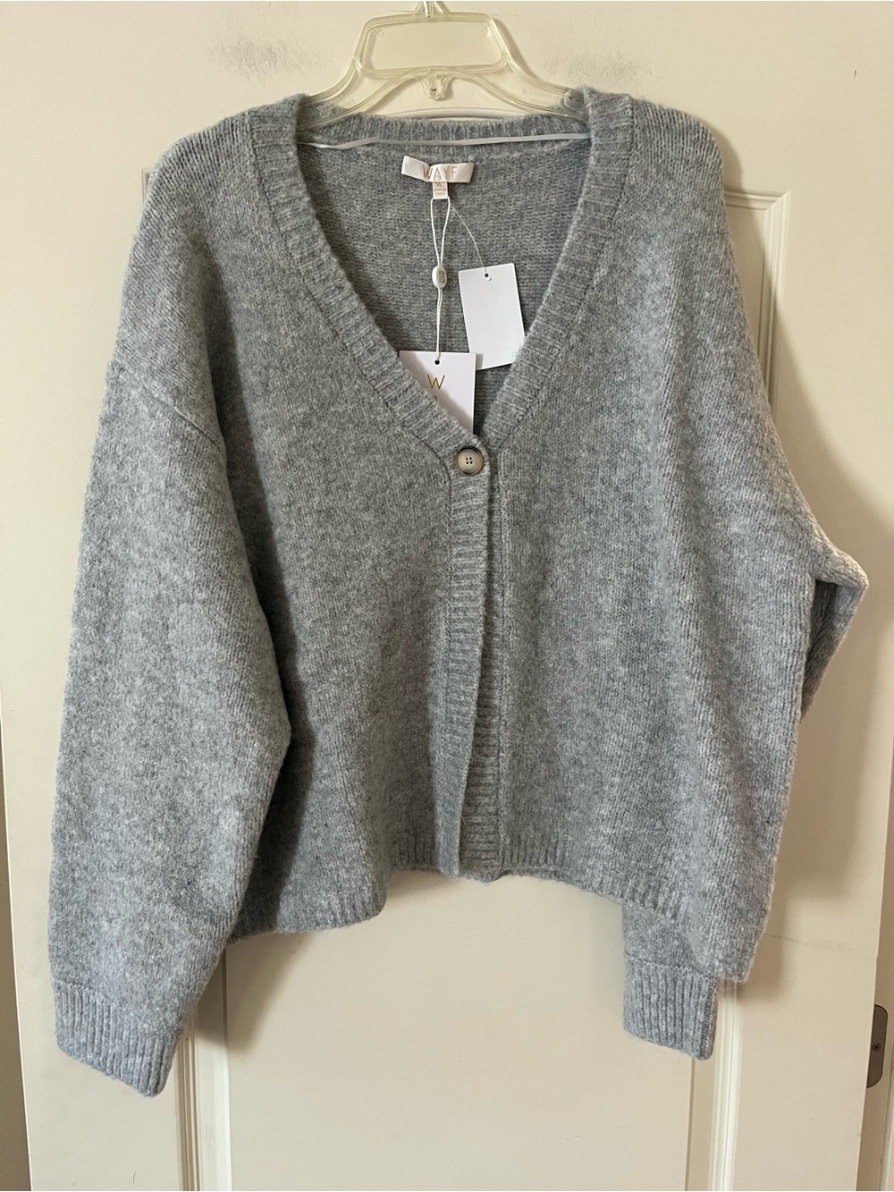 WAYF Heather Gray V-Neck One-Button Sweater Cardigan Women’s Size XL - Picture 10 of 16